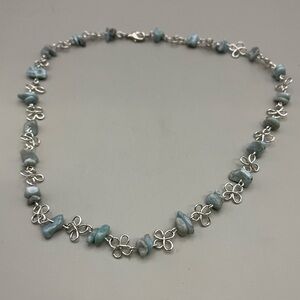 Aqua Blue and Silver Gemstone Necklace